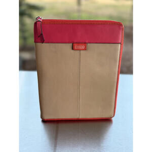 Coach Leather iPad Case Taupe Pink Zip Around Cover Stand Holder